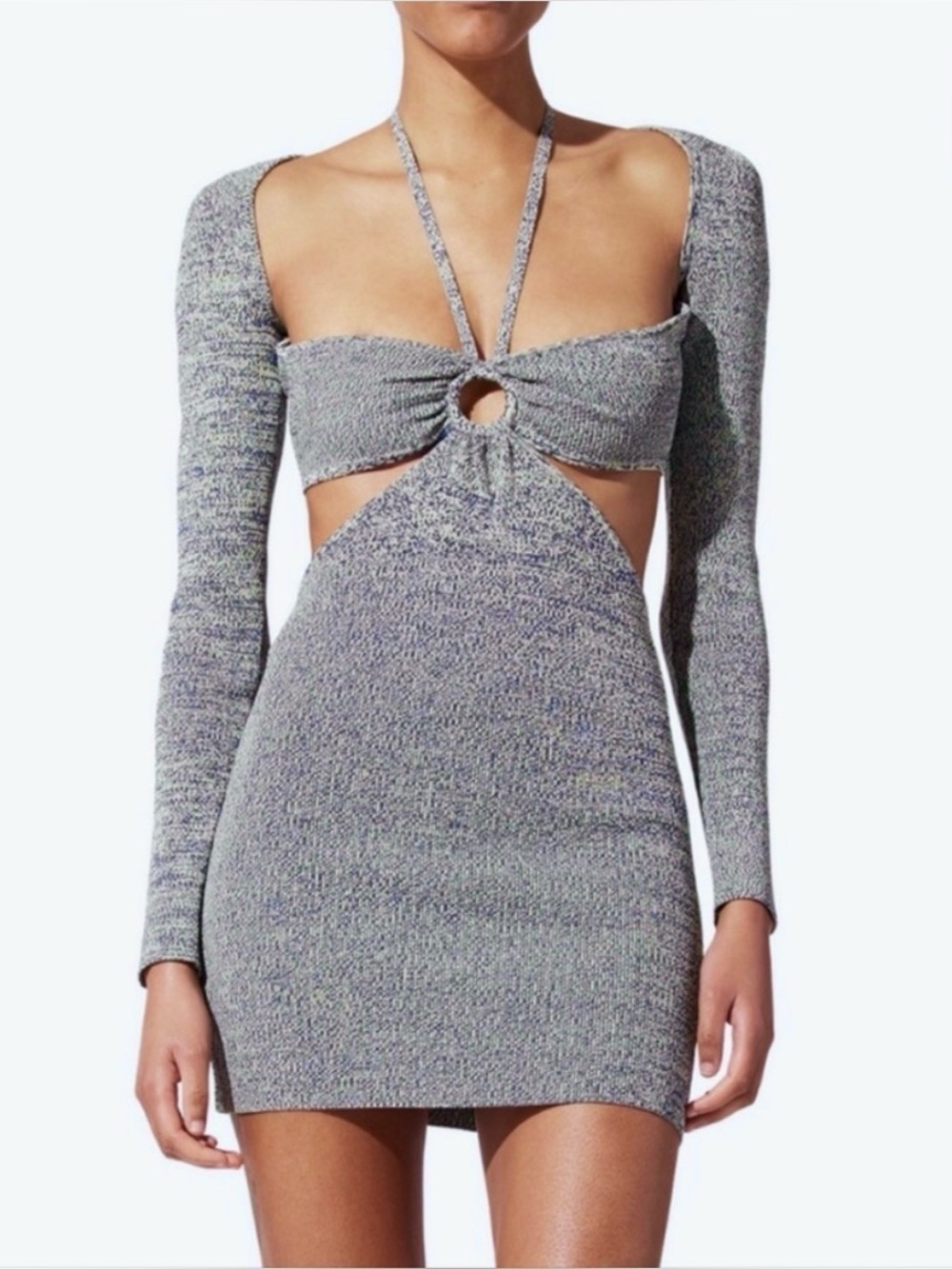 Solid & Striped Tilly Cutout Marled Knit Mini Dress Blue Cream Size Medium